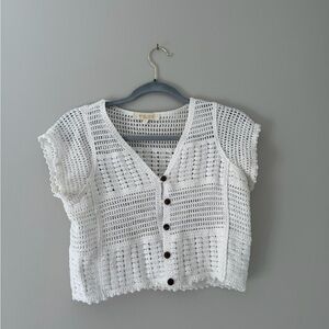 White Crochet Button-Up Top